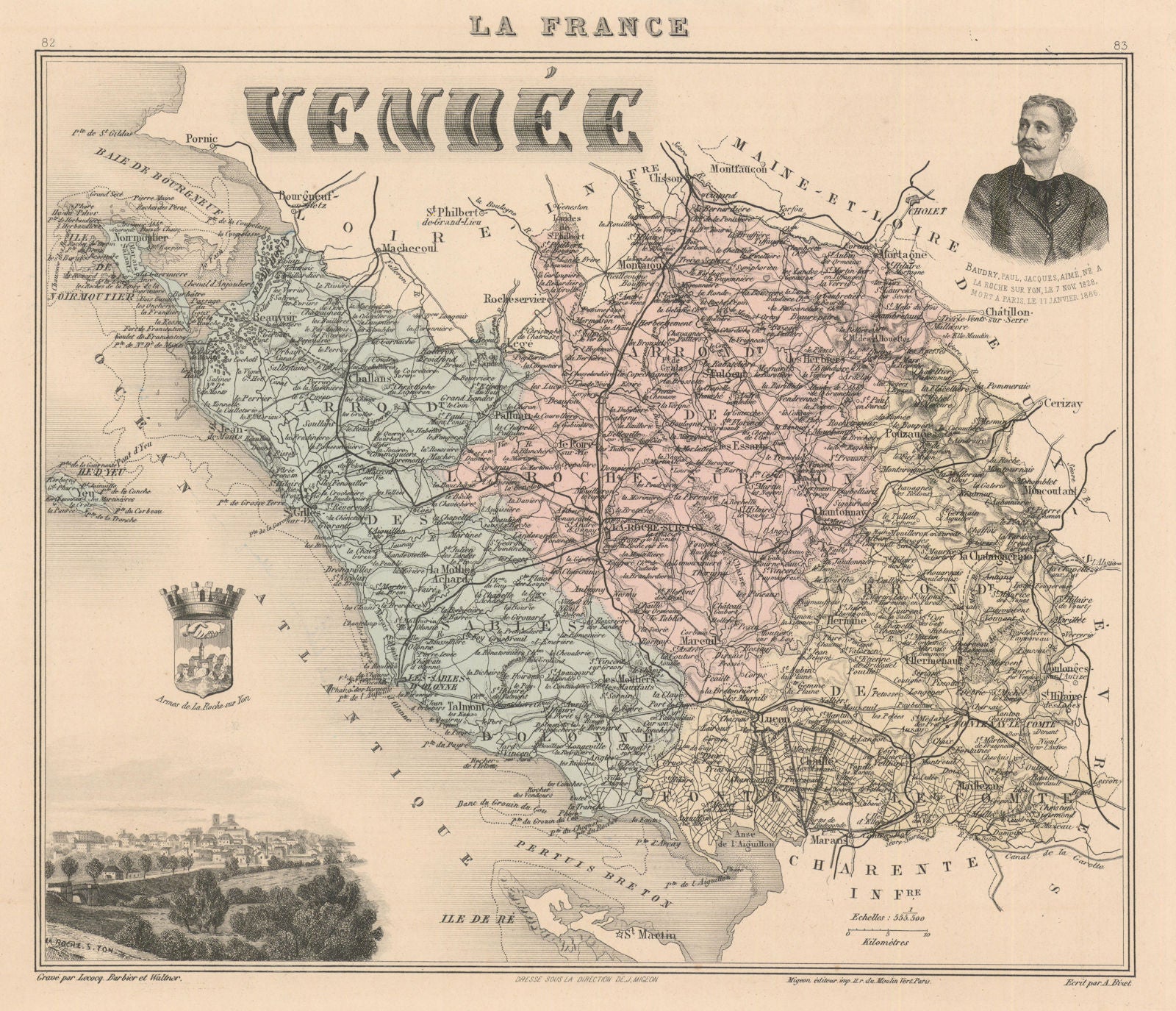 Vendée département. La Roche-sur-Yon vignette. Vuillemin 1890 old antique map
